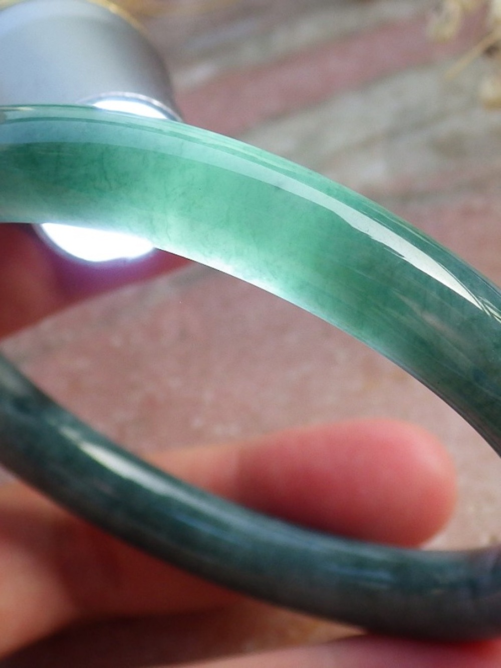 55mm Certified Hand Carved Natural Burma A JADE Circle Jadeite Bangle Bracelet